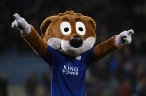 LEICESTER, ENGLAND - JANUARY 23: Leicester City mascot Filbert the Fox celebrates the win after the Barclays Premier League match between Leicester City and Stoke City at The King Power Stadium on January 23, 2016 in Leicester, England. (Photo by Michael Regan/Getty Images)